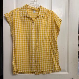 Yellow and White Gingham Button-Up Blouse